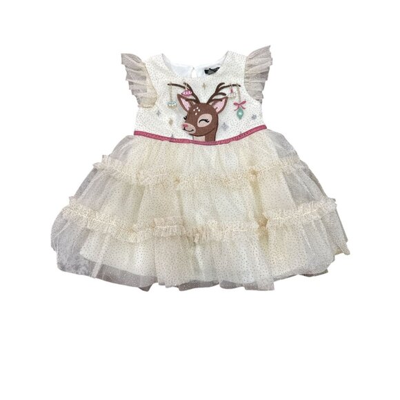 ZUNIE Ivory Christmas Reindeer Tulle Ruffle Dress 24 months - Picture 2 of 4